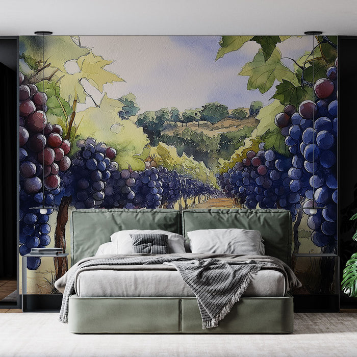 Papier peint vigne | Illustrations de raisins en aquarelle