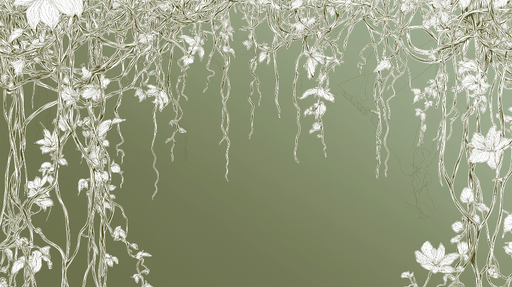 Papier peint vignes et fleurs Design délicat avec motifs floraux en filigrane sur fond vert