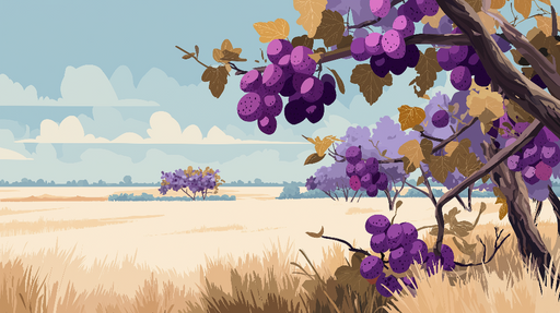 Papier peint vignes Vignes luxuriantes avec raisins et champ en arrière-plan