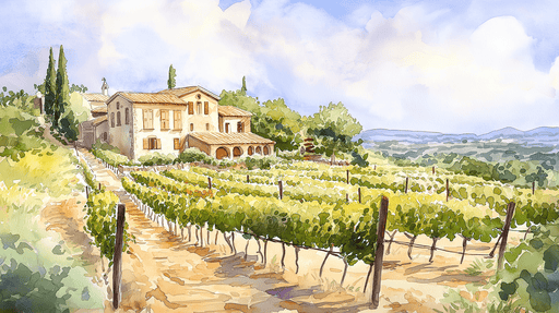Papier peint vignoble Paysage de vignes en aquarelle