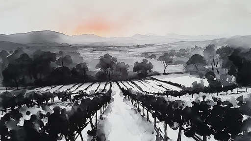 Papier peint vignoble Paysage en noir et blanc