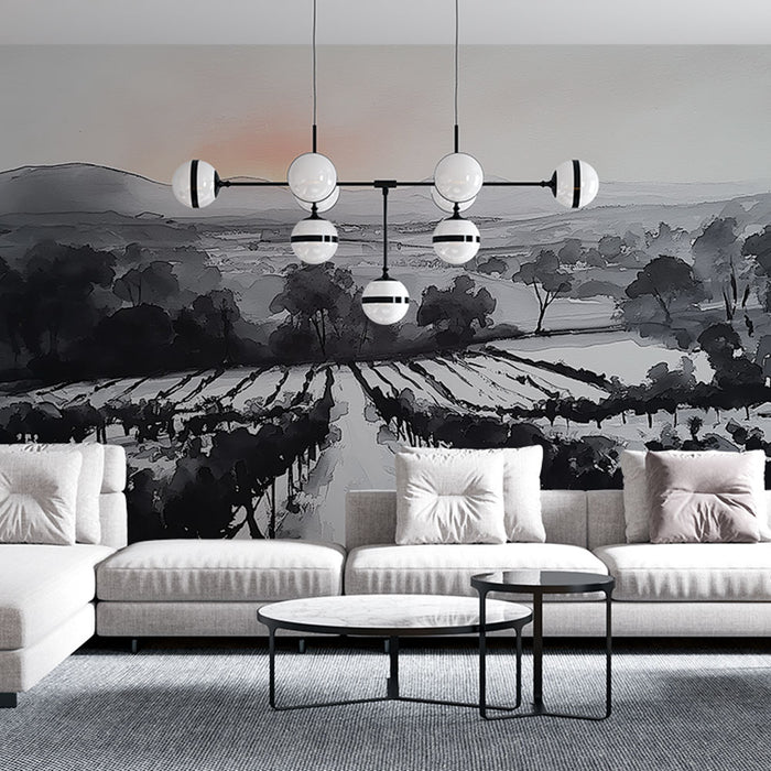 Papier peint vignoble | Paysage en noir et blanc