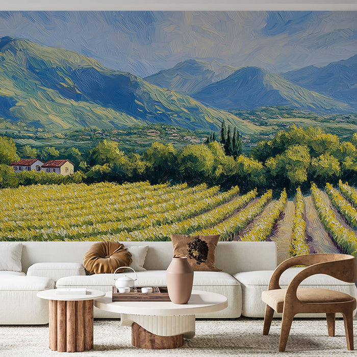 Papier peint vignoble | Paysage inspirant de vignes et montagnes