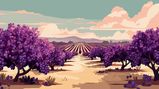 Papier peint vignoble Vignoble coloré aux tons violets sous un ciel doux