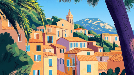 Papier peint village méditerranéen Paysage coloré et vibrant