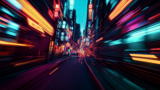 Papier peint ville nocturne Rue vibrante aux néons éclatants