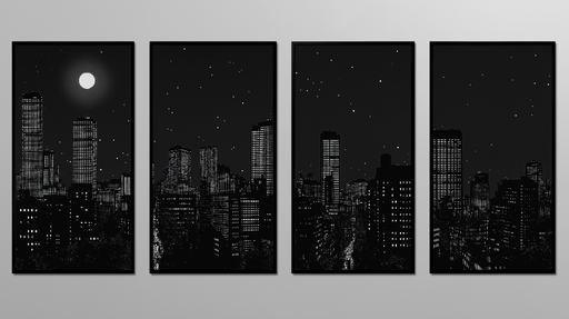 Papier peint ville nocturne Vues urbaines monochromes sous un ciel étoilé