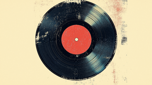 Papier peint vintage vinyle Disque noir avec un centre rouge sur fond crème
