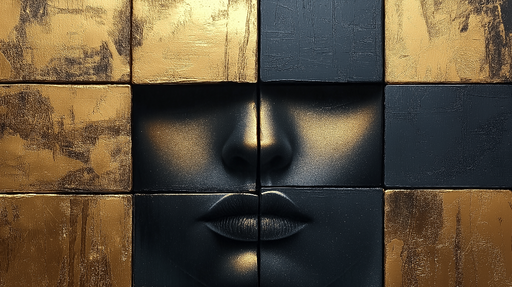 Papier peint visage abstrait Motif moderne en noir et or