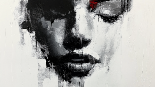 Papier peint visage abstrait Portrait artistique en noir et blanc avec touches de rouge