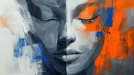 Papier peint visage abstrait Portrait artistique en noir et orange