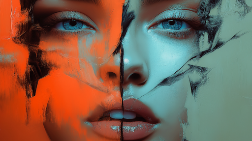 Papier peint visage abstrait Portrait captivant aux couleurs éclatantes