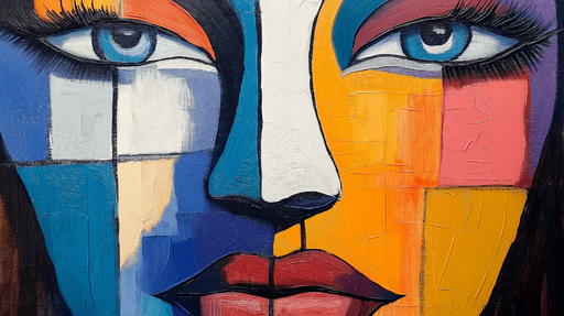 Papier peint visage abstrait Portrait coloré aux formes géométriques