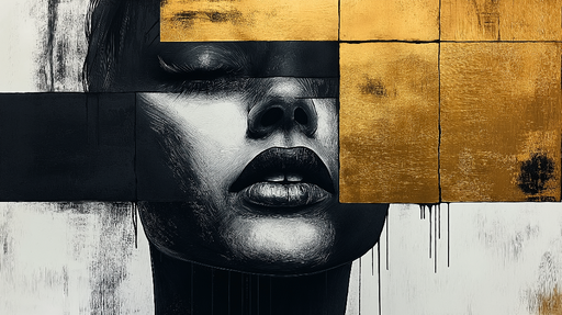 Papier peint visage abstrait Portrait féminin stylisé avec des touches dorées