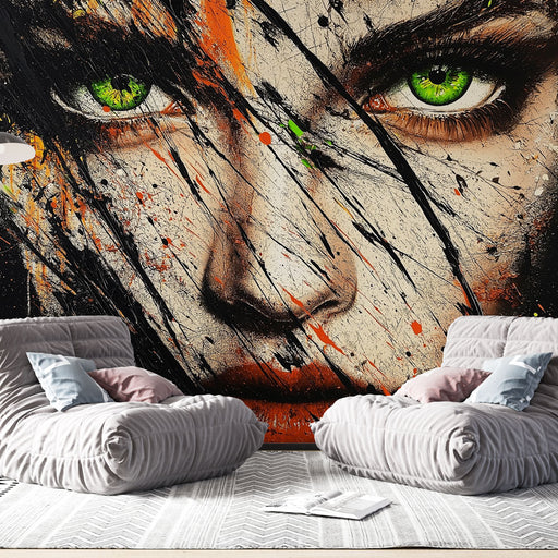 Papier peint visage abstrait avec éclaboussures de couleur vive pour salon moderne et artistique