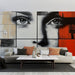 Papier peint artistique avec visage abstrait en noir, blanc et rouge pour salon moderne