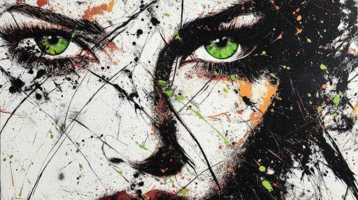 Papier peint visage artistique Portrait abstrait aux yeux verts éclatants