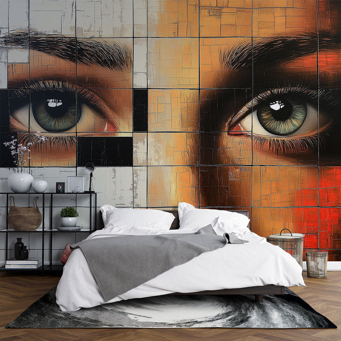 Papier peint artistique avec visage moderne et jeu de couleurs pour chambre contemporaine