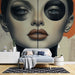 Papier peint artistique avec visage stylisé et contraste de couleurs pour décoration murale moderne