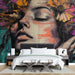 Papier peint artistique visage floral avec des fleurs éclatantes pour chambre moderne