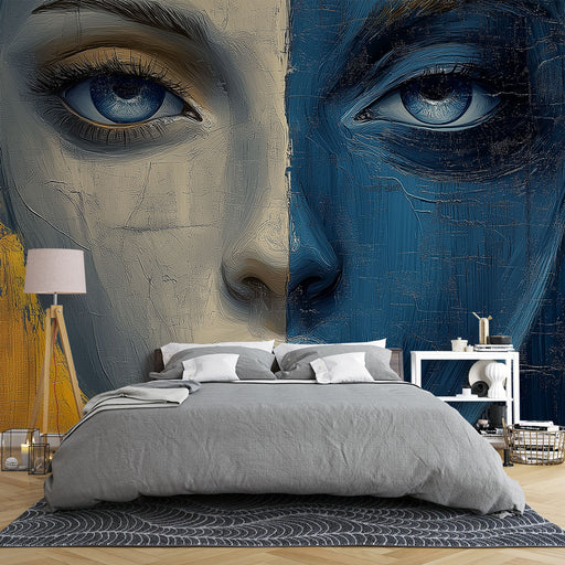 Papier peint artistique visage en couleurs contrastées pour chambre moderne