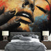 Papier peint artistique visage expressif avec nuances vives pour chambre moderne