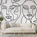 Papier peint design monochrome avec visages abstraits pour salon moderne minimaliste