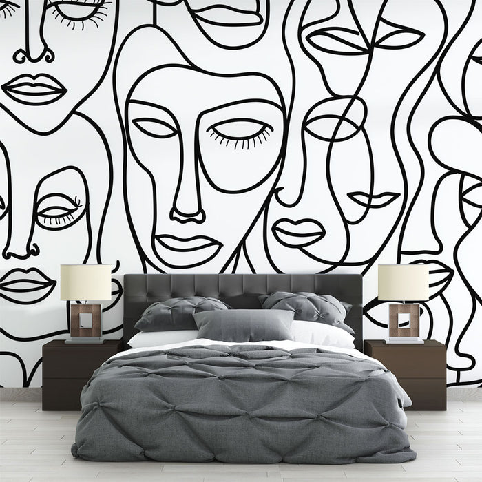 Papier peint visages abstraits | Motifs en noir et blanc