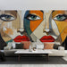 Papier peint artistique avec illustration abstraite de visages pour salon moderne