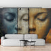 Papier peint artistique avec visages et textures en harmonie de couleurs pour salon moderne