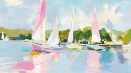 Papier peint voiliers au port Couleurs pastel