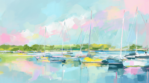 Papier peint voiliers dans le port Peinture pastel
