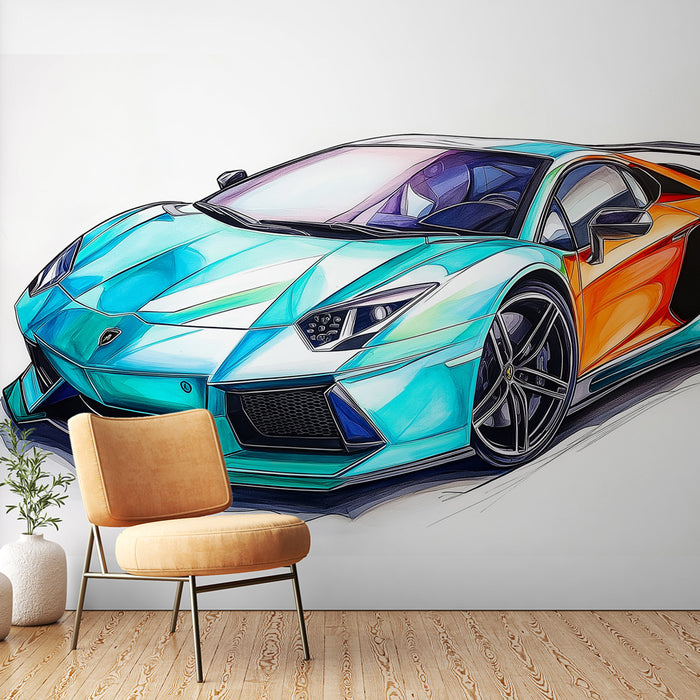 Papier peint voiture de sport | Lamborghini colorée et dynamique