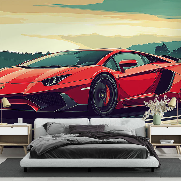 Papier peint voiture de sport Lamborghini | Design élégant et dynamique en rouge