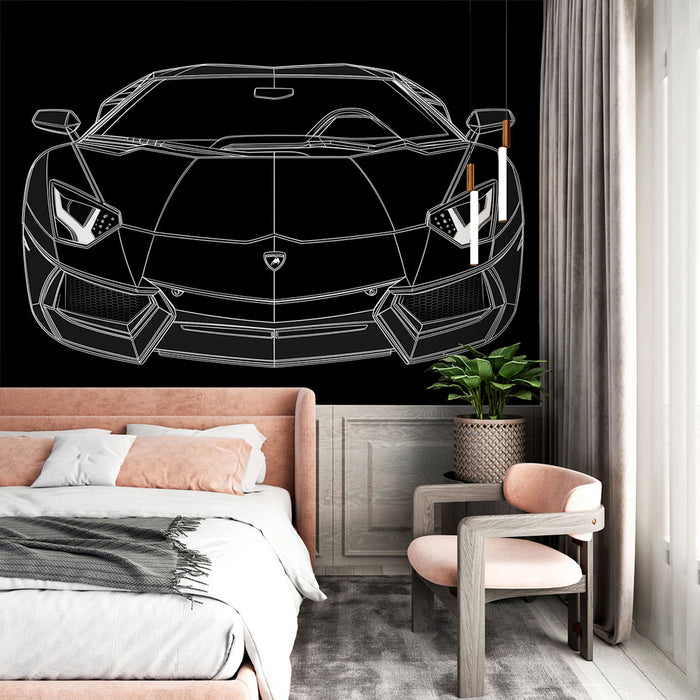 Papier peint voiture dessinée | Lamborghini Aventador en contours