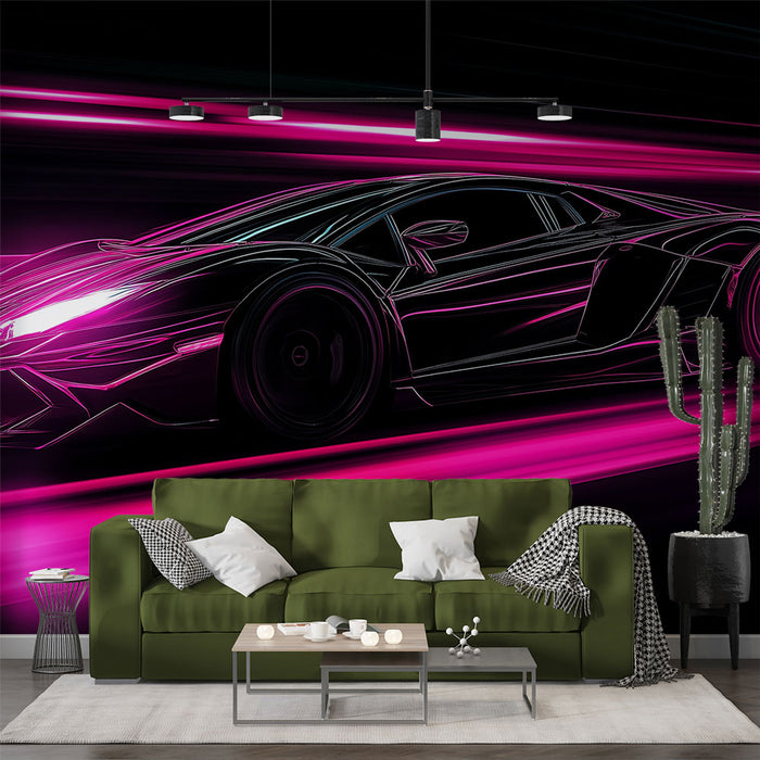 Papier peint voiture futuriste | Design de voiture stylisée avec des lumières néon