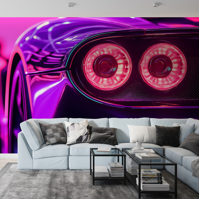 Papier peint voiture futuriste | Détails éblouissants d'une voiture avec éclairage néon