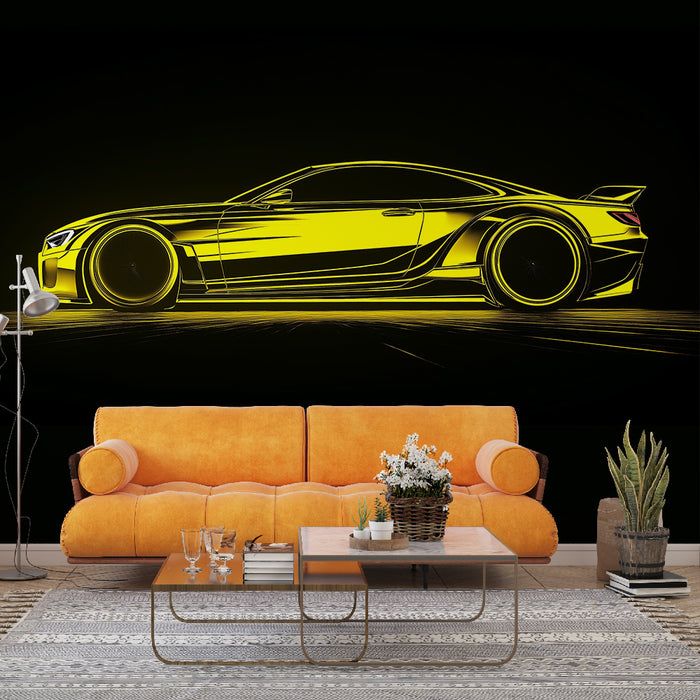 Papier peint voiture sportive | Design futuriste en jaune