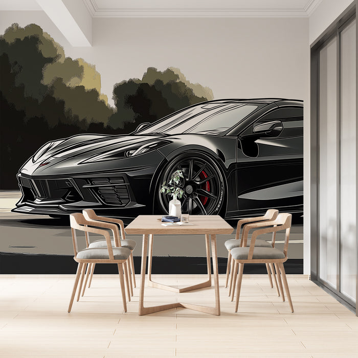 Papier peint voiture sportive noire | Corvette au design aérodynamique