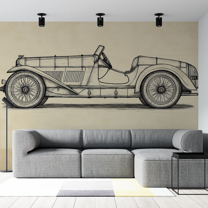 Papier peint voiture vintage | Croquis d'un cabriolet classique