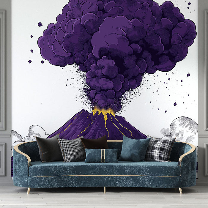 Papier peint volcan brûlant | Éruption artistique en nuances de violet