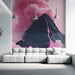Papier peint volcan rose avec paysage surréaliste et vibrant pour salon moderne