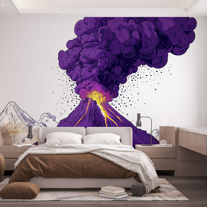 Papier peint volcanique | Éruption Colorée en Violet et Jaune