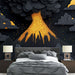 Papier peint volcanique éruption stylisée avec montagnes et nuages pour chambre moderne