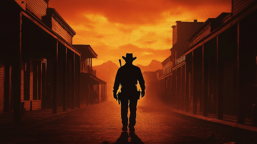 Papier peint western Silhouette d'un cowboy au coucher de soleil