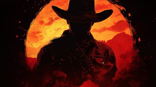 Papier peint western Silhouette d'un cow-boy au coucher du soleil