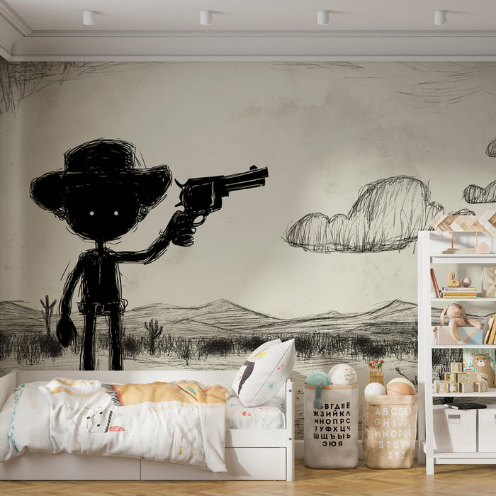 Papier peint western | Silhouette d'un cowboy dans le désert