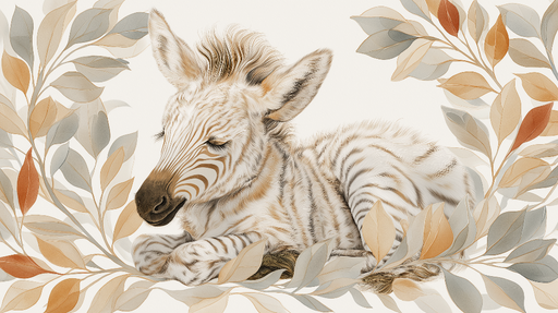 Papier peint zèbre Détail d'un jeune zèbre avec un motif de feuillage doux