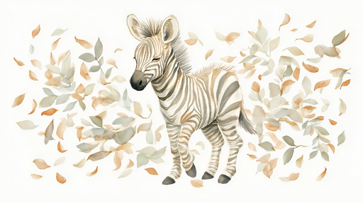 Papier peint zèbre Un zèbre joyeux entouré de feuilles délicates