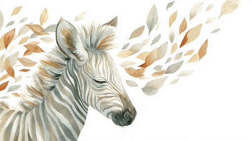 Papier peint zèbre Zèbre élégant entouré de feuilles dans des teintes douces